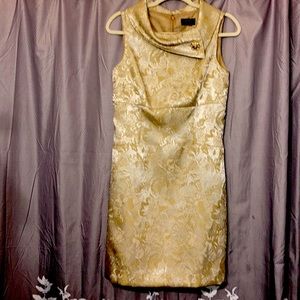 Tahari ASL Gold Brocade Cocktail Dress